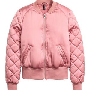 Pink Satin Bomber Jacket
